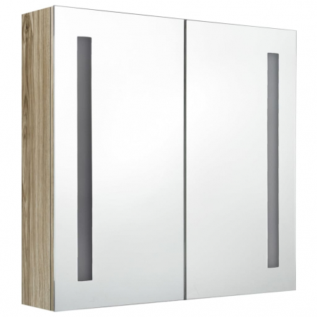 DULAP DE BAIE CU OGLINDA SI LED, STEJAR, 62 X 14 X 60 CM [2]