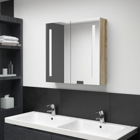 Dulap baie - DULAP DE BAIE CU OGLINDA SI LED, STEJAR, 62 X 14 X 60 CM