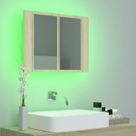 DULAP DE BAIE CU OGLINDA SI LED, STEJAR SONOMA [4]