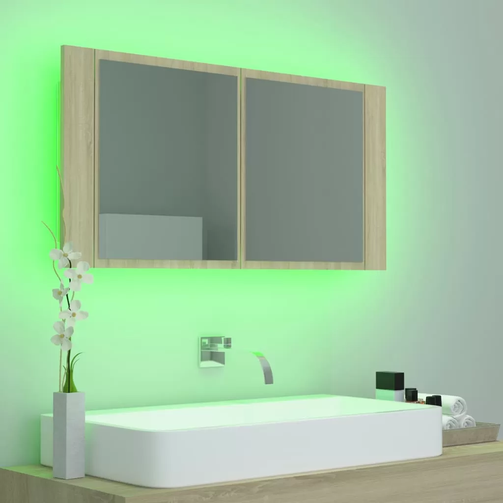 DULAP DE BAIE CU OGLINDA SI LED, STEJAR SONOMA [4]