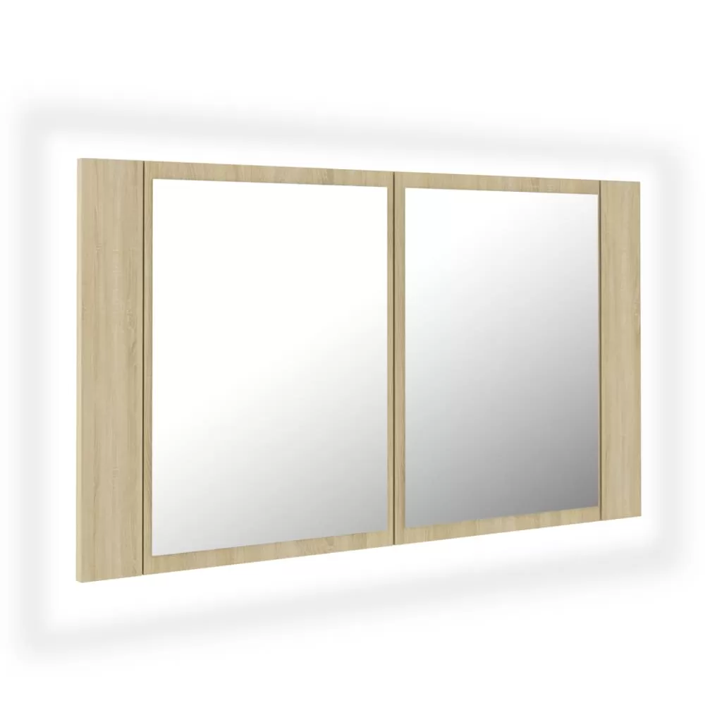 DULAP DE BAIE CU OGLINDA SI LED, STEJAR SONOMA [1]