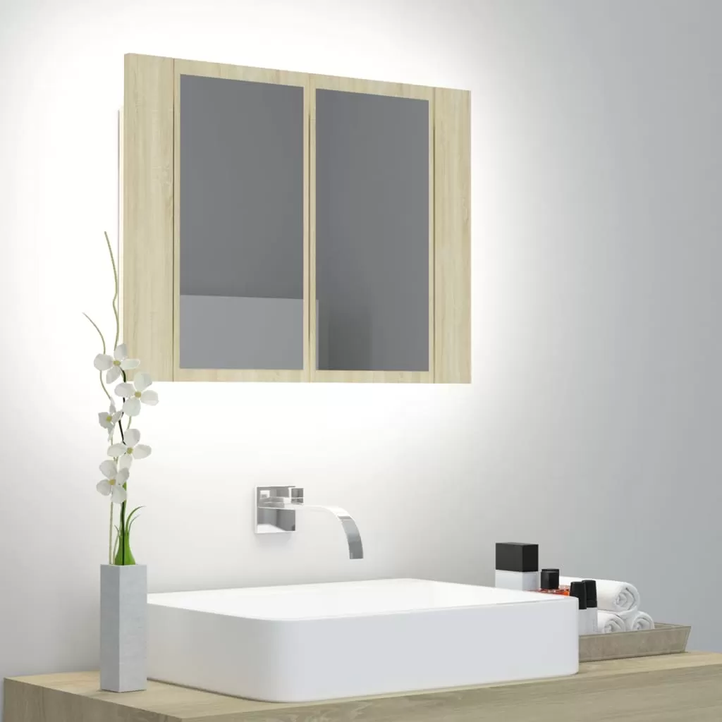 Dulap baie - DULAP DE BAIE CU OGLINDA SI LED, STEJAR SONOMA