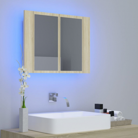 DULAP DE BAIE CU OGLINDA SI LED, STEJAR SONOMA [2]