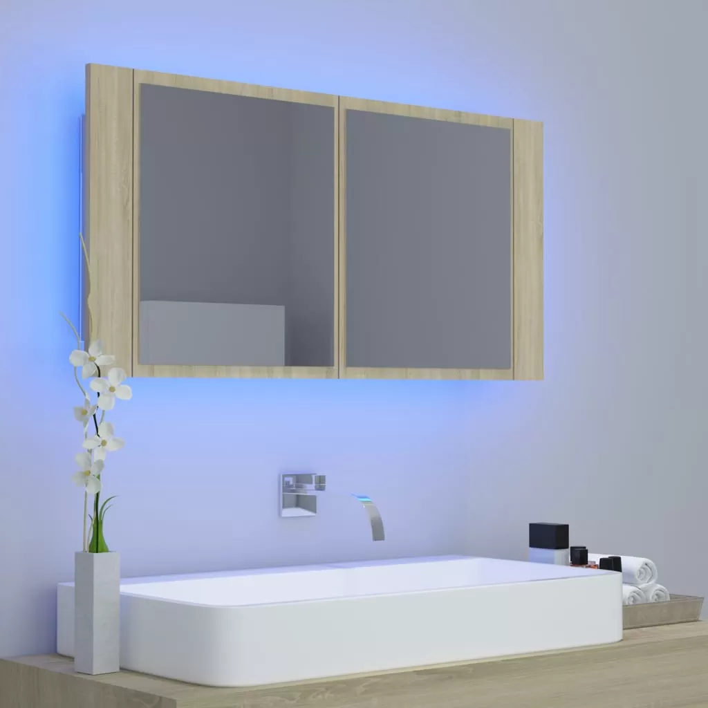 DULAP DE BAIE CU OGLINDA SI LED, STEJAR SONOMA [2]