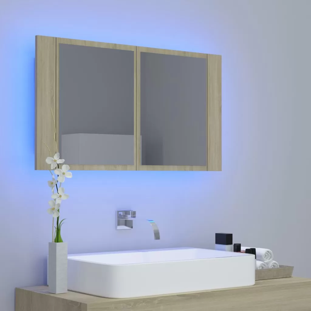 DULAP DE BAIE CU OGLINDA SI LED, STEJAR SONOMA [2]