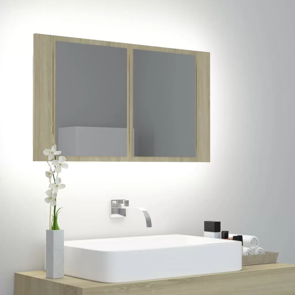 Dulap baie - DULAP DE BAIE CU OGLINDA SI LED, STEJAR SONOMA