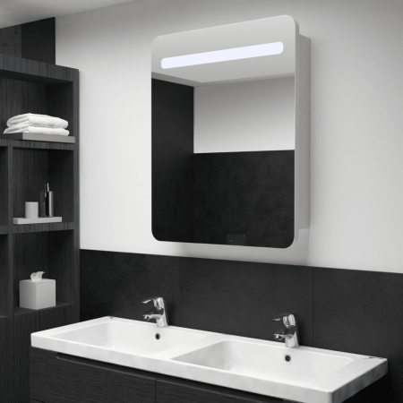 Dulap baie - DULAP DE BAIE CU OGLINDA SI LED-URI, ALB SI ARGINTIU