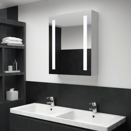Dulap baie - DULAP DE BAIE CU OGLINDA SI LED-URI, ALB SI ARGINTIU, 50 X 13 X 70 CM