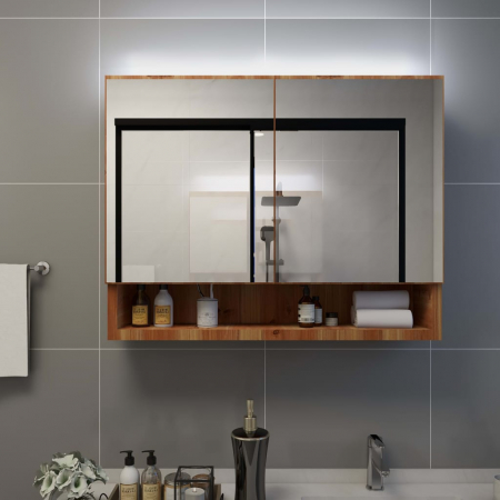 Dulap baie - DULAP DE BAIE CU OGLINDA SI LED-URI, STEJAR