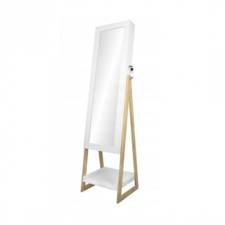 Mese de machiaj - DULAP DE PERETE CU OGLINDA PENTRU BIJUTERII, MDF, RAFT INFERIOR, ALB, 39X36X149 CM
