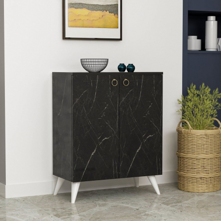 DULAP DEPOZITAT INCALTAMINTE, PANTOFAR, PAL MELAMINAT, 4 RAFTURI, NEGRU MARMURA, 72X37X91 CM, LEMI, MINAR [8]