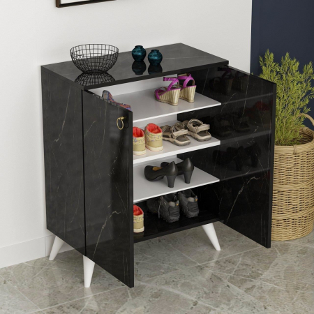 DULAP DEPOZITAT INCALTAMINTE, PANTOFAR, PAL MELAMINAT, 4 RAFTURI, NEGRU MARMURA, 72X37X91 CM, LEMI, MINAR [7]