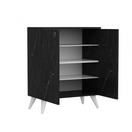 DULAP DEPOZITAT INCALTAMINTE, PANTOFAR, PAL MELAMINAT, 4 RAFTURI, NEGRU MARMURA, 72X37X91 CM, LEMI, MINAR [4]