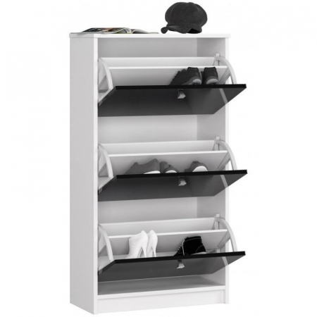 DULAP DEPOZITAT INCALTAMINTE, PANTOFAR, PLACA LAMINATA, 3 SERTARE, ALB SI NEGRU, 60X28.5X113 CM [1]