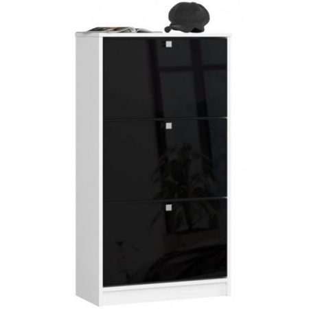 Hol - DULAP DEPOZITAT INCALTAMINTE, PANTOFAR, PLACA LAMINATA, 3 SERTARE, ALB SI NEGRU, 60X28.5X113 CM