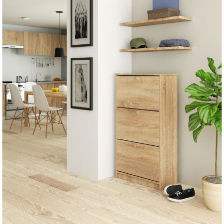 DULAP DEPOZITAT INCALTAMINTE, PANTOFAR, PLACA LAMINATA, 3 SERTARE, STEJAR, 60X28.5X113 CM [1]