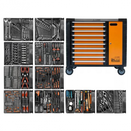 Chei si truse chei - DULAP MOBIL PENTRU UNELTE, 10 SERTARE + SPATIU LATERAL CU USA, 970X927X465 MM, CONTINE 25 SETURI DE UNELTE, 386 ELEMENTE, RICHMANN EXCLUSIVE