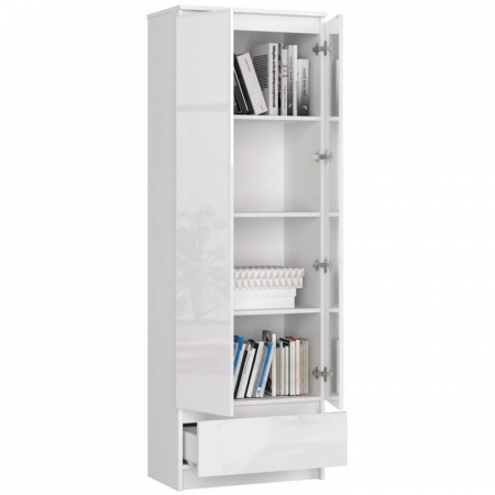 DULAP, PLACA LAMINATA, 1 SERTAR, 4 RAFTURI, 2 USI, ALB LUCIOS, 60X35X180 CM [1]