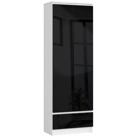Sifoniere si dulapuri - DULAP, PLACA LAMINATA, 1 SERTAR, 4 RAFTURI, 2 USI, ALB SI NEGRU LUCIOS, 60X35X180 CM