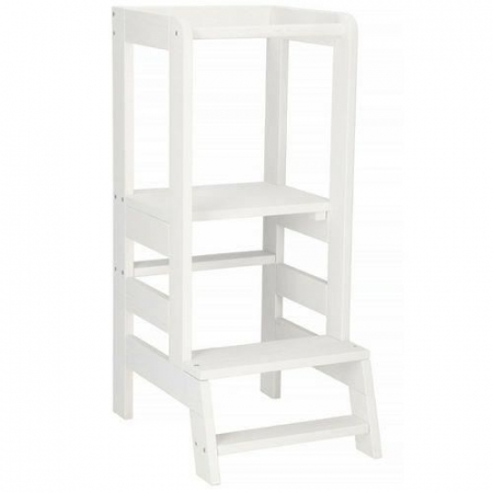 Mobilier camera copii - INALTATOR MULTIFUNCTIONAL/AJUTOR DE BUCATARIE PENTRU COPII, AJUSTABIL, LEMN, ALB, 39X52X90 CM, SPRINGOS