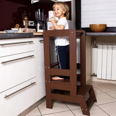 INALTATOR MULTIFUNCTIONAL/AJUTOR DE BUCATARIE PENTRU COPII, AJUSTABIL, LEMN, MARO, 39X52X90 CM, SPRINGOS [1]