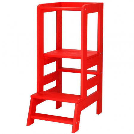 INALTATOR MULTIFUNCTIONAL/AJUTOR DE BUCATARIE PENTRU COPII, AJUSTABIL, LEMN, ROSU, 39X52X90 CM, SPRINGOS [14]