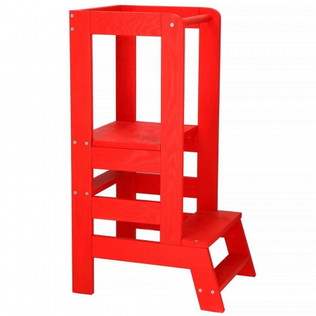 INALTATOR MULTIFUNCTIONAL/AJUTOR DE BUCATARIE PENTRU COPII, AJUSTABIL, LEMN, ROSU, 39X52X90 CM, SPRINGOS [12]