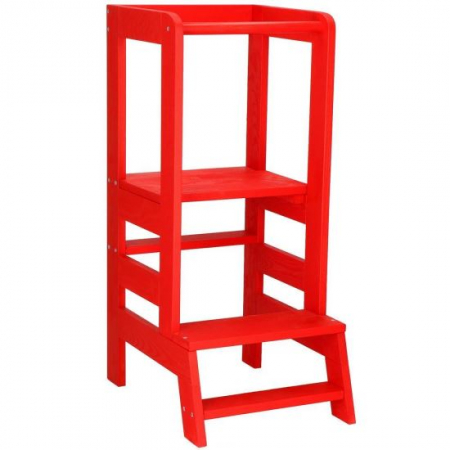 Mobilier camera copii - INALTATOR MULTIFUNCTIONAL/AJUTOR DE BUCATARIE PENTRU COPII, AJUSTABIL, LEMN, ROSU, 39X52X90 CM, SPRINGOS