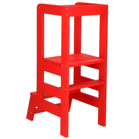 INALTATOR MULTIFUNCTIONAL/AJUTOR DE BUCATARIE PENTRU COPII, AJUSTABIL, LEMN, ROSU, 39X52X90 CM, SPRINGOS [9]