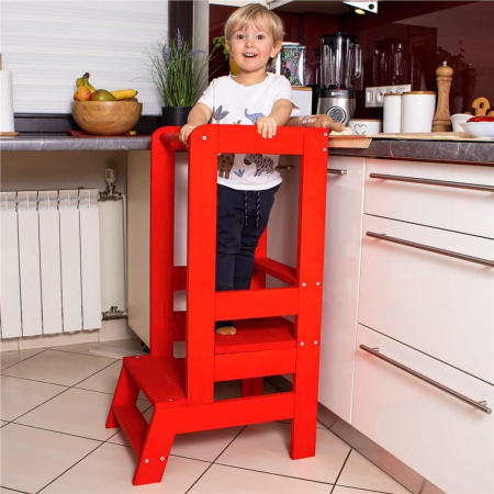 INALTATOR MULTIFUNCTIONAL/AJUTOR DE BUCATARIE PENTRU COPII, AJUSTABIL, LEMN, ROSU, 39X52X90 CM, SPRINGOS [6]