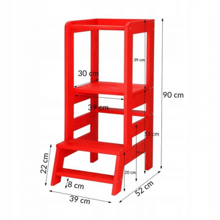 INALTATOR MULTIFUNCTIONAL/AJUTOR DE BUCATARIE PENTRU COPII, AJUSTABIL, LEMN, ROSU, 39X52X90 CM, SPRINGOS [15]