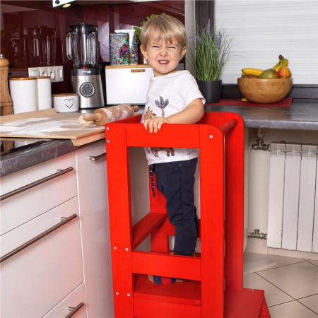INALTATOR MULTIFUNCTIONAL/AJUTOR DE BUCATARIE PENTRU COPII, AJUSTABIL, LEMN, ROSU, 39X52X90 CM, SPRINGOS [5]