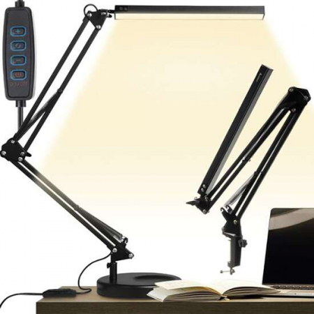 Lampi birou - LAMPA DE BIROU 2 IN 1, CU PRINDERE MASA, BRAT FLEXIBIL, 3 CULORI LUMINA, 10 NIVELURI, USB, NEGRU, 3X37 CM, IZOXIS