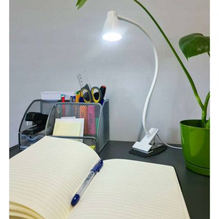 LAMPA DE BIROU CU CLIPS, BRAT FLEXIBIL, 3 CULORI LUMINA, 10 NIVELURI, USB, ALB, 45 CM, IZOXIS [12]