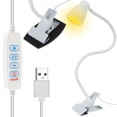 LAMPA DE BIROU CU CLIPS, BRAT FLEXIBIL, 3 CULORI LUMINA, 10 NIVELURI, USB, ALB, 45 CM, IZOXIS [8]