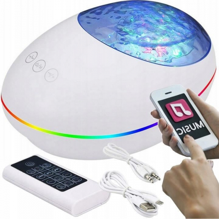 LAMPA DE NOPTIERA CU PROIECTOR, LED, TELECOMANDA, BLUETOOTH, 3 CULORI, INCARCARE USB, ALB, 19.9X11.9X9.5 CM, LUCY STONE [1]
