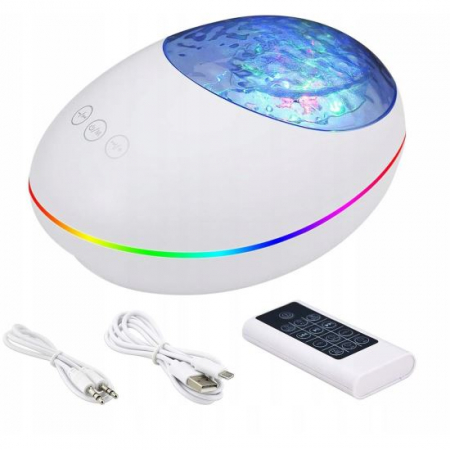 Mobilier camera copii - LAMPA DE NOPTIERA CU PROIECTOR, LED, TELECOMANDA, BLUETOOTH, 3 CULORI, INCARCARE USB, ALB, 19.9X11.9X9.5 CM, LUCY STONE