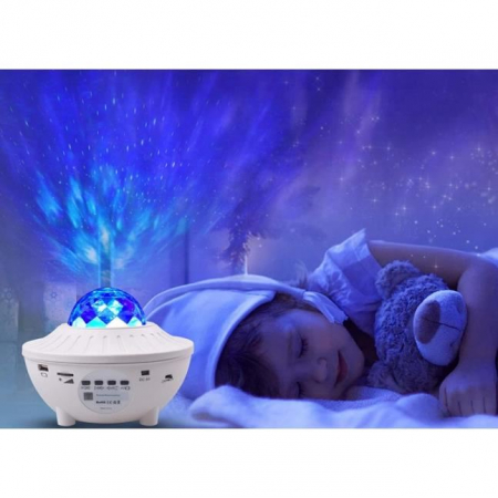 LAMPA DE NOPTIERA CU PROIECTOR, LED, TELECOMANDA, BLUETOOTH, 4 CULORI, INCARCARE USB, ALB, 12.3X16.4 CM [5]