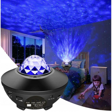 LAMPA DE NOPTIERA CU PROIECTOR, LED, TELECOMANDA, BLUETOOTH, 4 CULORI, INCARCARE USB, NEGRU, 12.3X16.4 CM [4]