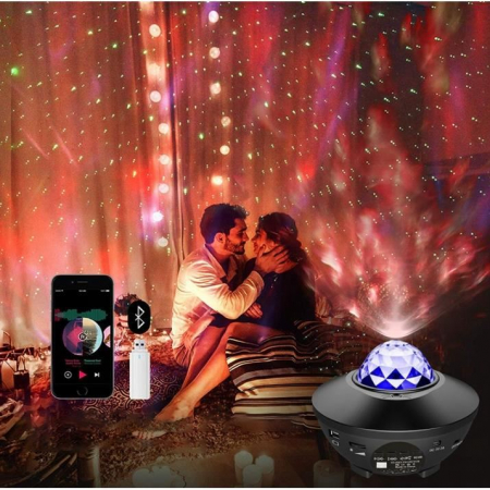 LAMPA DE NOPTIERA CU PROIECTOR, LED, TELECOMANDA, BLUETOOTH, 4 CULORI, INCARCARE USB, NEGRU, 12.3X16.4 CM [3]