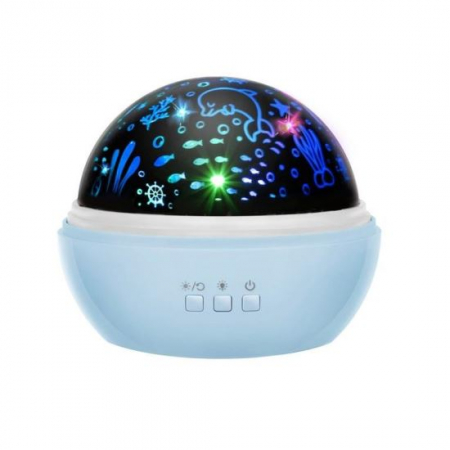 Mobilier camera copii - LAMPA DE NOPTIERA CU PROIECTOR, PENTRU COPII, CUPOLA ROTATIVA, 2 MODURI, ALBASTRU, 230V/4XAAA, 11.5X10 CM, MALATEC