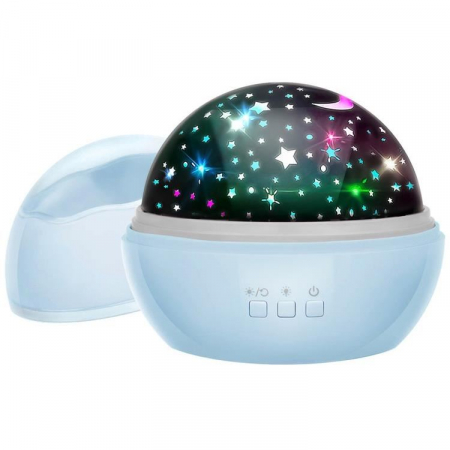 LAMPA DE NOPTIERA CU PROIECTOR, PENTRU COPII, CUPOLA ROTATIVA, 2 MODURI, ALBASTRU, 230V/4XAAA, 11.5X10 CM, MALATEC [3]