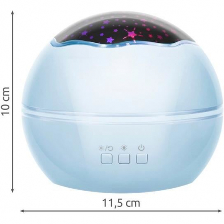 LAMPA DE NOPTIERA CU PROIECTOR, PENTRU COPII, CUPOLA ROTATIVA, 2 MODURI, ALBASTRU, 230V/4XAAA, 11.5X10 CM, MALATEC [8]