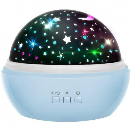 LAMPA DE NOPTIERA CU PROIECTOR, PENTRU COPII, CUPOLA ROTATIVA, 2 MODURI, ALBASTRU, 230V/4XAAA, 11.5X10 CM, MALATEC [10]