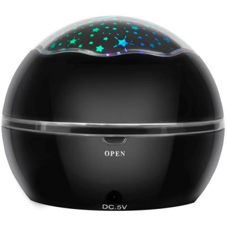 LAMPA DE NOPTIERA CU PROIECTOR, PENTRU COPII, CUPOLA ROTATIVA, 2 MODURI, NEGRU, 230V/4XAAA, 11.5X10 CM [1]