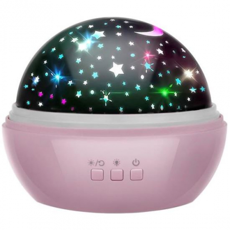 Mobilier camera copii - LAMPA DE NOPTIERA CU PROIECTOR, PENTRU COPII, CUPOLA ROTATIVA, 2 MODURI, ROZ, 230V/4XAAA, 11.5X10 CM