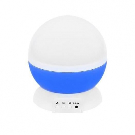 LAMPA DE NOPTIERA CU PROIECTOR, PENTRU COPII, CUPOLA ROTATIVA, ALBASTRU, INCARCARE USB/4XAAA, 12.7X13.5 CM, ISOTRADE [7]