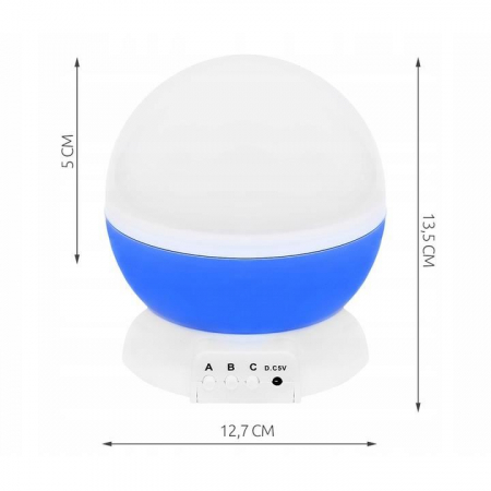 LAMPA DE NOPTIERA CU PROIECTOR, PENTRU COPII, CUPOLA ROTATIVA, ALBASTRU, INCARCARE USB/4XAAA, 12.7X13.5 CM, ISOTRADE [2]
