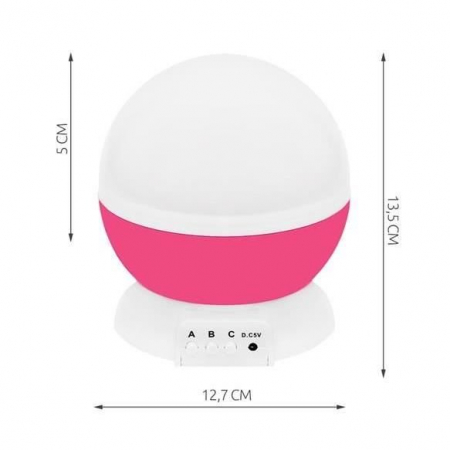 LAMPA DE NOPTIERA CU PROIECTOR, PENTRU COPII, CUPOLA ROTATIVA, ROZ, INCARCARE USB/4XAAA, 12.7X13.5 CM, ISOTRADE [2]