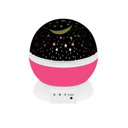 Mobilier camera copii - LAMPA DE NOPTIERA CU PROIECTOR, PENTRU COPII, CUPOLA ROTATIVA, ROZ, INCARCARE USB/4XAAA, 12.7X13.5 CM, ISOTRADE